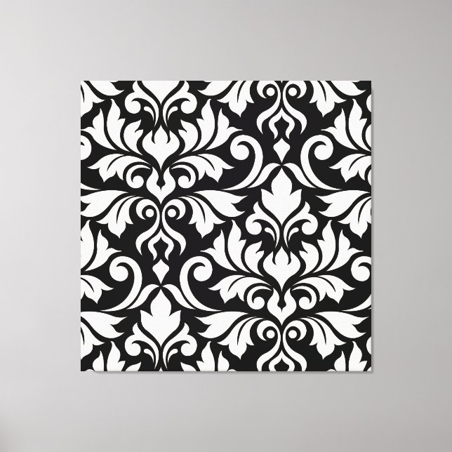 Mourish Damask Art I Cream på Black Canvastryck (Framsida)