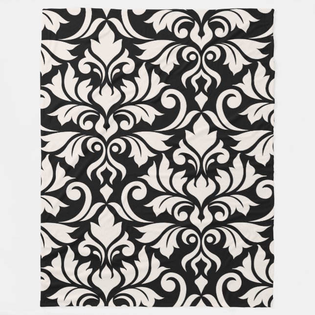 Mourish Damask Art I Cream på Black Fleecefilt (Framsidan)