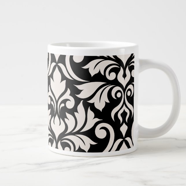 Mourish Damask Art I Cream på Black Jumbo Mugg (Höger)