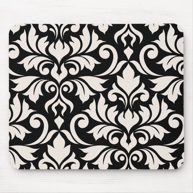 Mourish Damask Art I Cream på Black Musmatta (Framsidan)