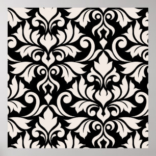 Mourish Damask Art I Cream på Black Poster