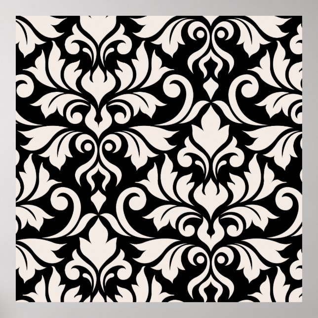 Mourish Damask Art I Cream på Black Poster (Framsidan)