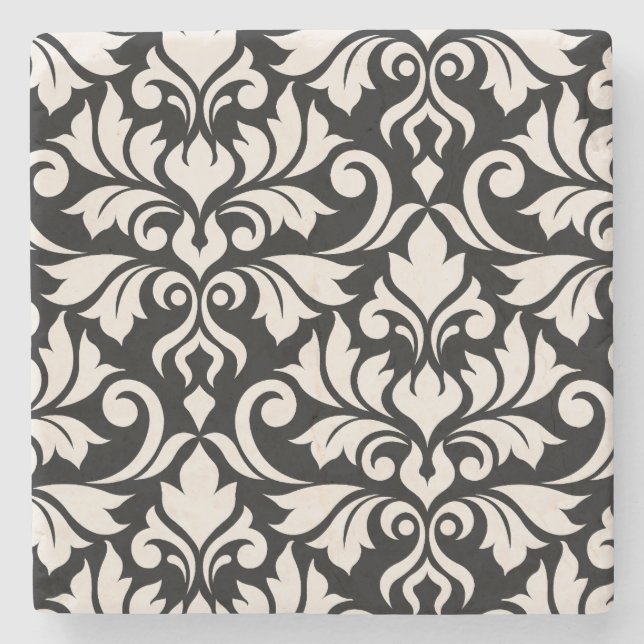 Mourish Damask Art I Cream på Black Stenunderlägg (Framsidan)