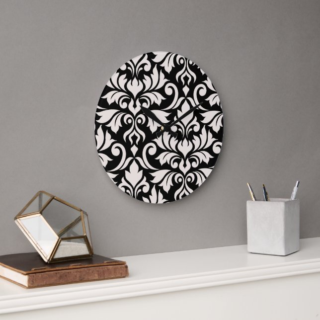 Mourish Damask Art I Cream på Black Stor Klocka (Kontor)