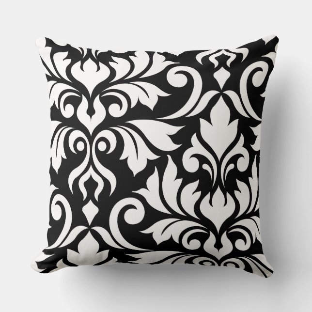 Mourish Damask Art I White on Black Kudde (Framsida)