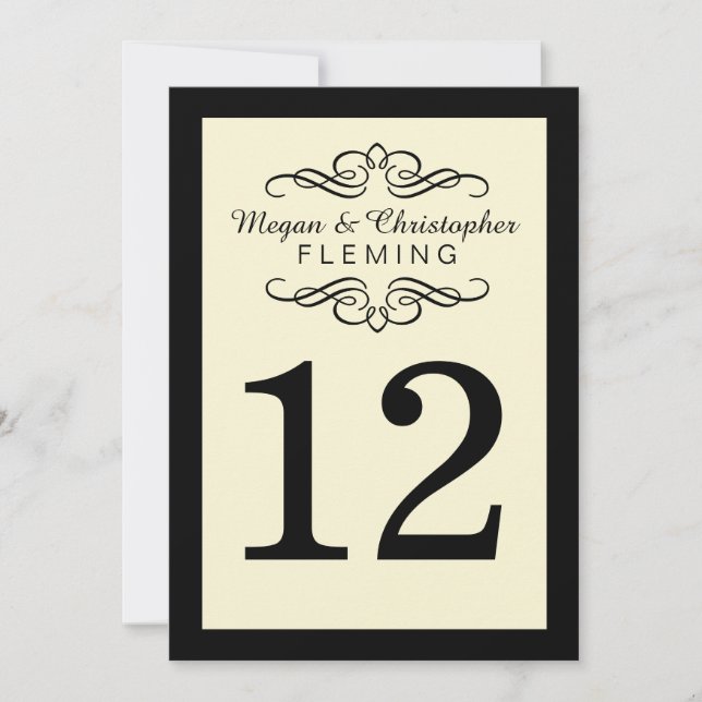 Mourish Ivory and Black Number 12 Bord Card Inbjudningar (Framsida)