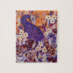 Mourish Peacock Blommigt Puzzle Pussel