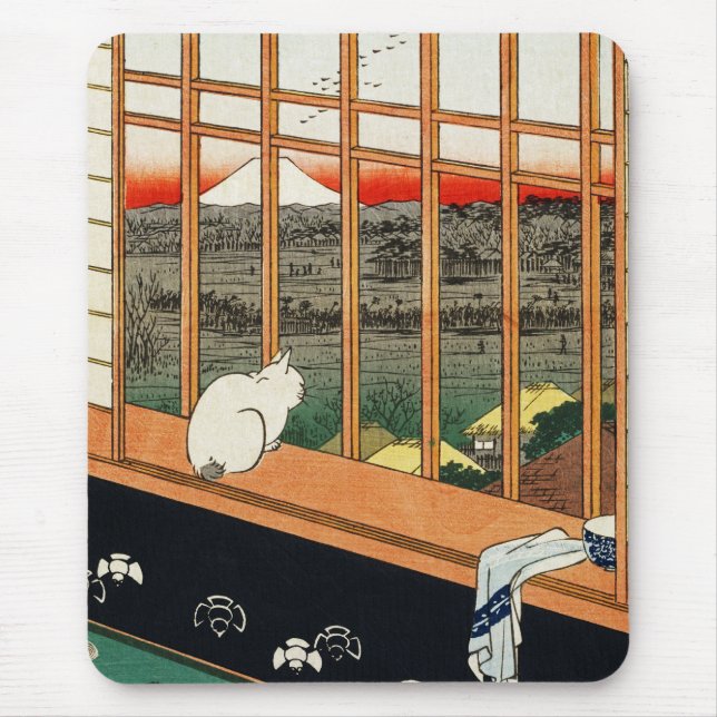 Moursepad: Katt på fönsterbänk av Hiroshige 歌 川 広  Musmatta (Framsidan)