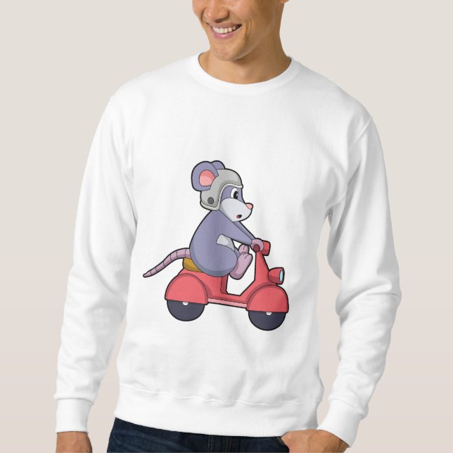 Mouse as Biker with Scooter.PNG Lång Ärmad Tröja (Framsida)