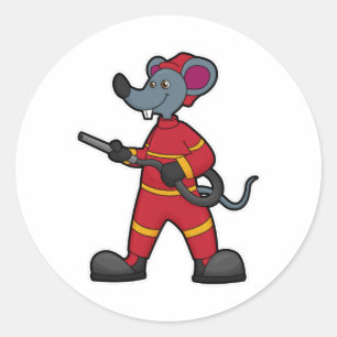Mouse as Firefighter with Hose Runt Klistermärke