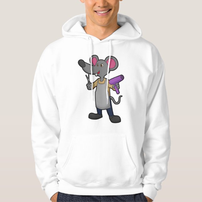 Mouse as Hairdresser with Scissors & Hair dryer Hoodie (Framsida)