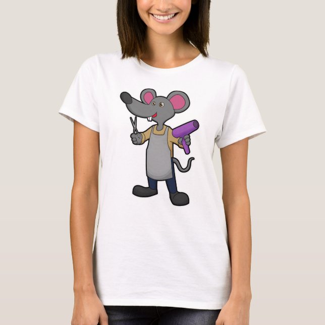 Mouse as Hairdresser with Scissors & Hair dryer T Shirt (Framsida)
