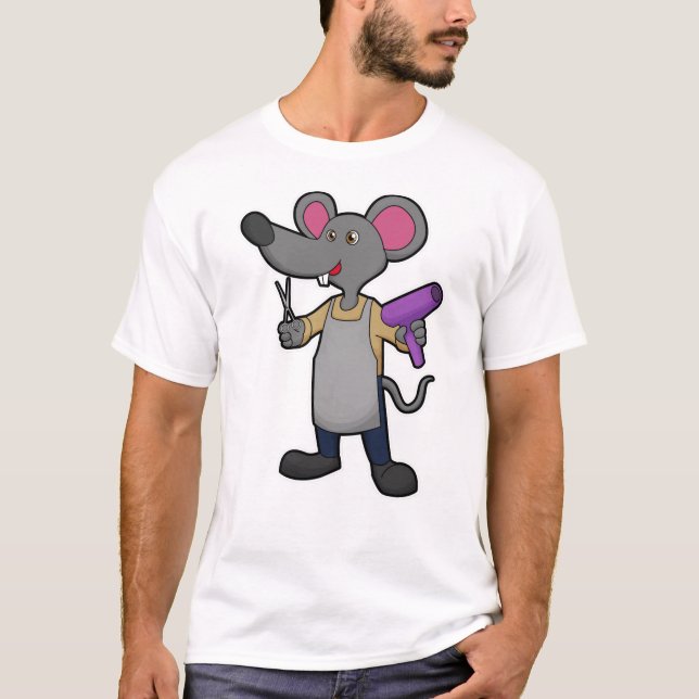 Mouse as Hairdresser with Scissors & Hair dryer T Shirt (Framsida)