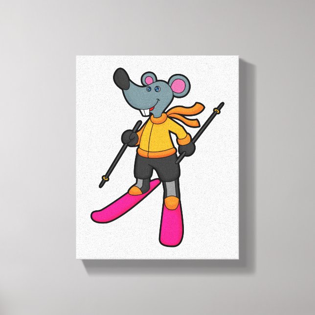 Mouse as Skier med Ski Canvastryck (Framsida)