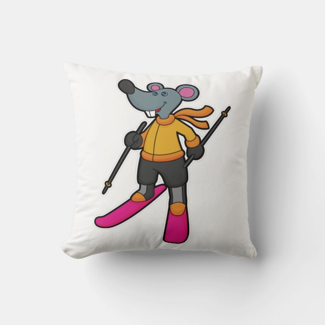 Mouse as Skier med Ski Kudde (Framsida)
