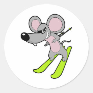 Mouse as Skier med Ski Runt Klistermärke