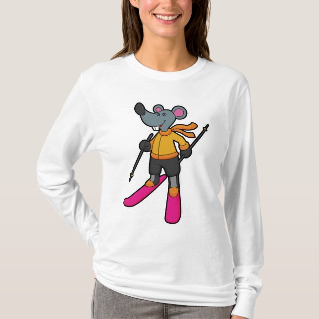 Mouse as Skier med Ski T Shirt (Framsida)