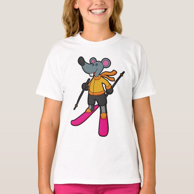 Mouse as Skier med Ski T Shirt (Framsida)