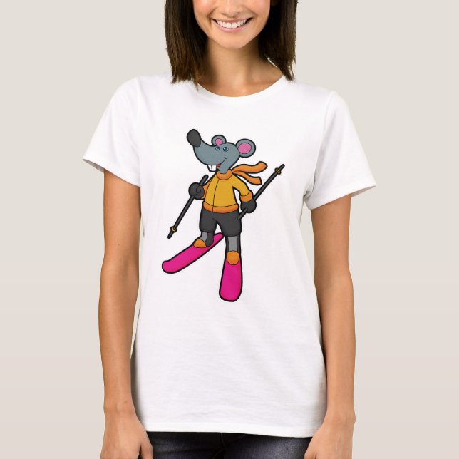 Mouse as Skier med Ski T Shirt (Framsida)