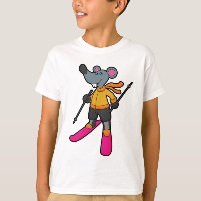Mouse as Skier med Ski T Shirt (Framsida)