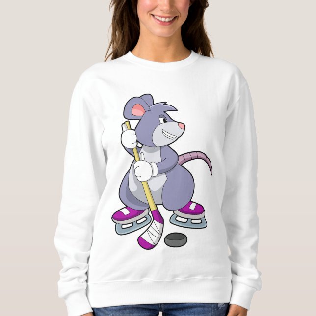Mouse at Ice hockey with Ice hockey stick T Shirt (Framsida)