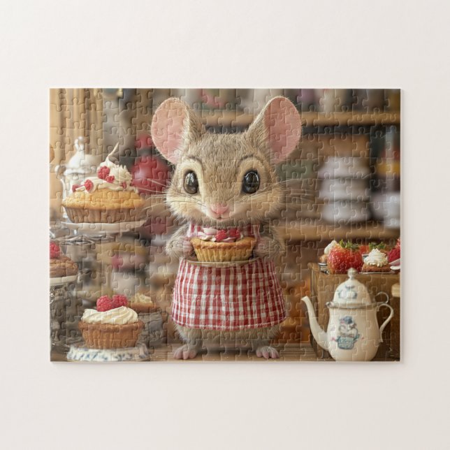 Mouse Bakery Chef Tiny Tail Whimsical Kitchen Pussel (Horisontell)