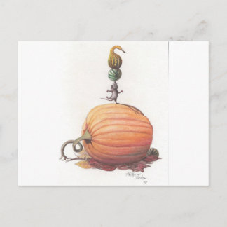 Mouse Balancing Pumpkins Vykort
