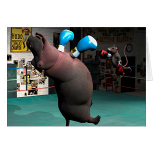 Mouse Beats Hippo KO Hälsningskort