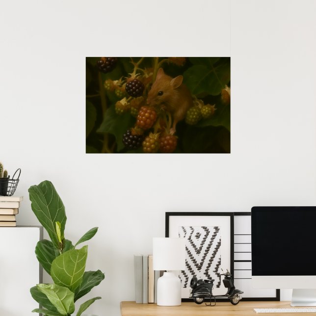 Mouse & Blackberry - Woodland Wildlife Art Poster (Hemmakontoret)
