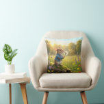 Mouse Blowing Dandelion Seedlings Kudde<br><div class="desc">A charming mouse in a denim jacket sits on a log in a vibrant meadow,  blowing on a dandelion and watching its seeds float away in the sunlight.</div>