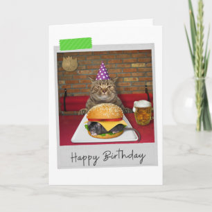 Mouse Burger Cat Funny Birthday-kort Kort