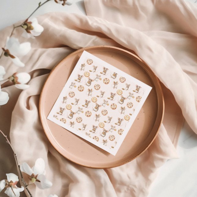 Mouse Cookie Barns födelsedag-inbjudan Pappersservett (Sweet Cookie Mouse Theme Kid Birthday Paper Napkin)