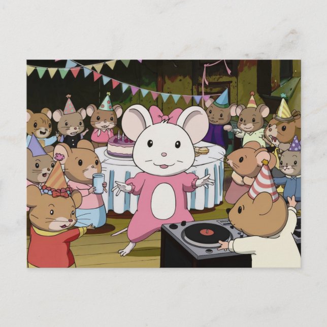 Mouse Dance Party Anime Stil vykort (Framsida)