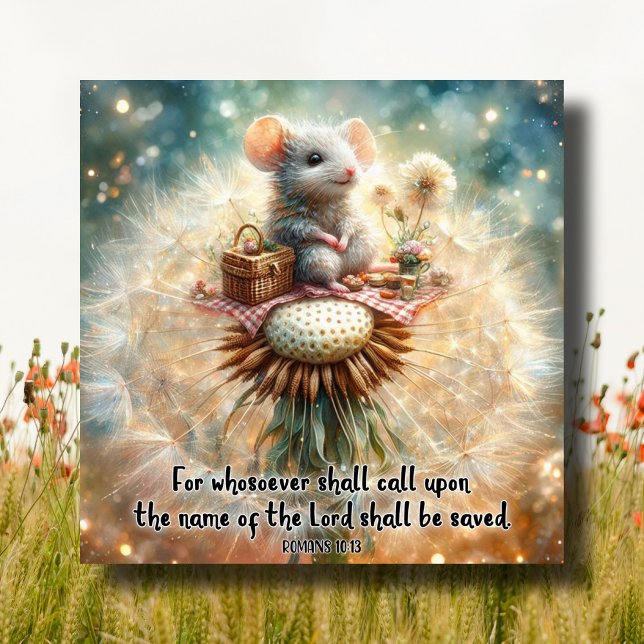 Mouse Dandelion Picnic Scripture Verse Påsk Julkort (Skapare uppladdad)