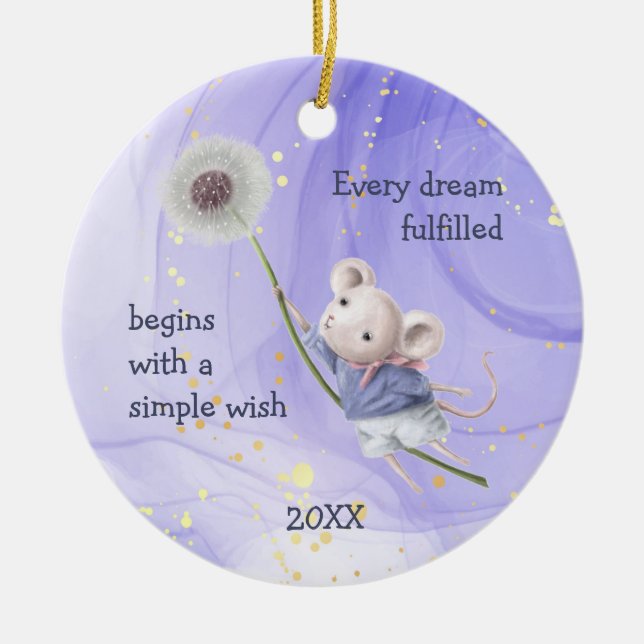 Mouse Dandelion Varje Dream Simple Inspirational Julgransprydnad Keramik (Framsidan)