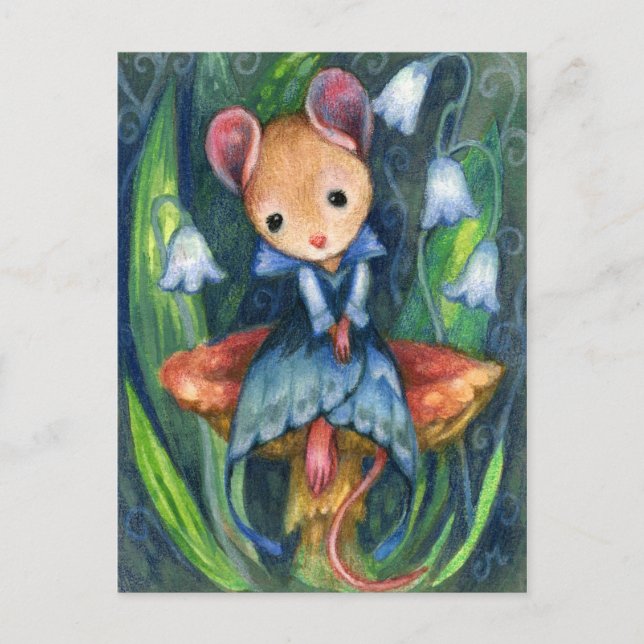 Mouse Fantasy Mushroom Fairytale Art Postcard Vykort (Framsida)