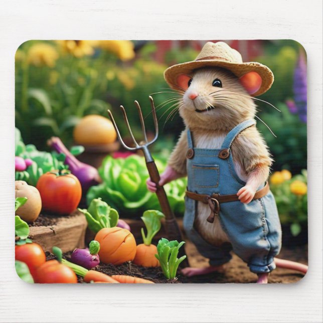 Mouse Farmer in Vegetable Garden Mouse Pad Musmatta (Framsidan)