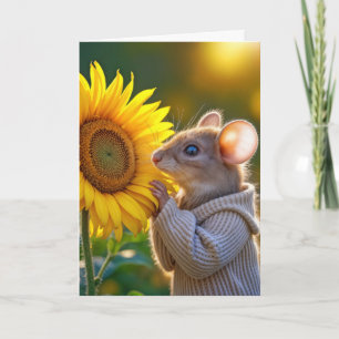 Mouse från födelsedagen som luktar en solros kort