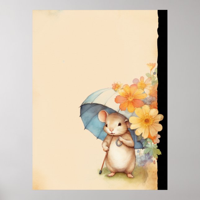 Mouse gullig paraplyblommor av orangen papper poster (Framsidan)
