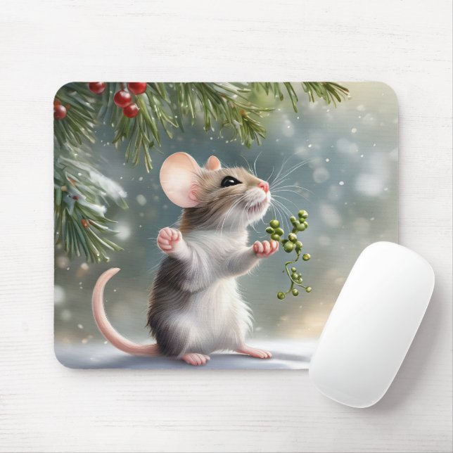 Mouse Holding a Mistletoe Sprig Musmatta (Med mus)