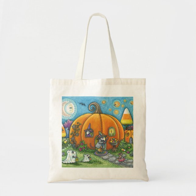 MOUSE HOUSE, BUS ELLER GODIS HALLOWEEN TOTE BAG TYGKASSE (Framsidan)