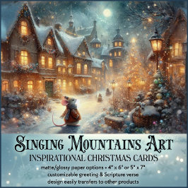 Mouse In Rustic Winter Village Christian Christmas Helgkort