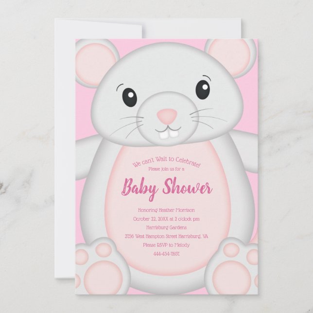 Mouse Mice Baby Shower Rosa Inbjudningar (Framsida)