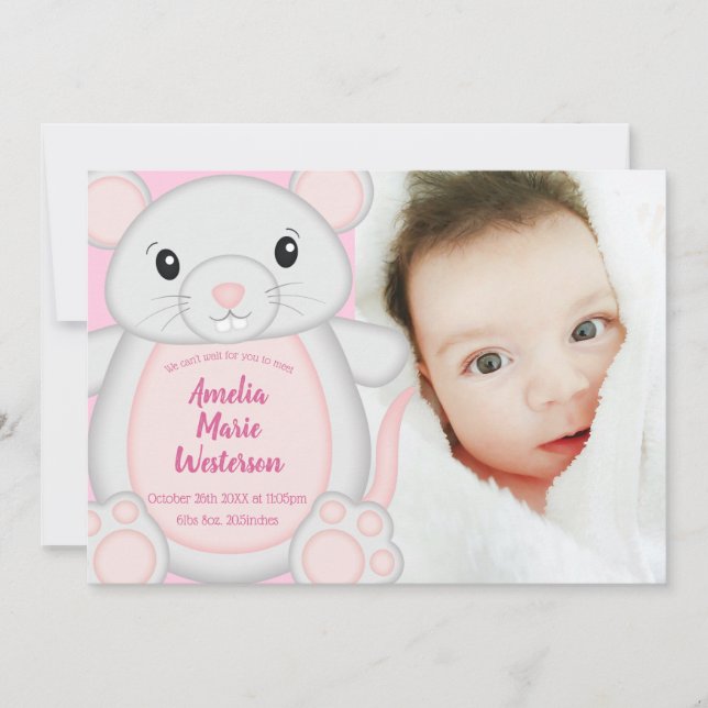 Mouse Mice Baby Shower Rosa Inbjudningar (Framsida)