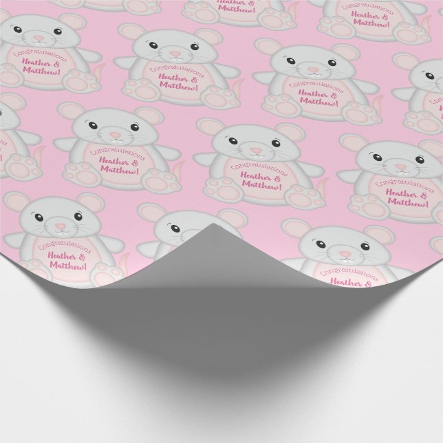 Mouse Mice Baby Shower Rosa Presentpapper (Hörn)
