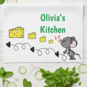 Mouse Mice Cheese Hearts Kitchen Hand Towel Kökshandduk