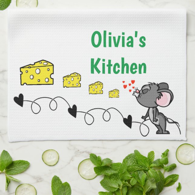 Mouse Mice Cheese Hearts Kitchen Hand Towel Kökshandduk (Vikta)