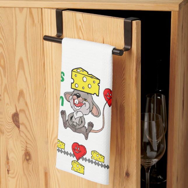 Mouse Mice Cheese Red Hearts Kitchen Hand Towel Kökshandduk (Thirds Fold)