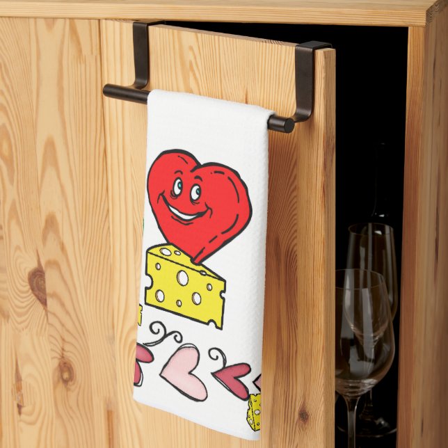 Mouse Mice Cheese Red Hearts Kitchen Hand Towel Kökshandduk (Thirds Fold)
