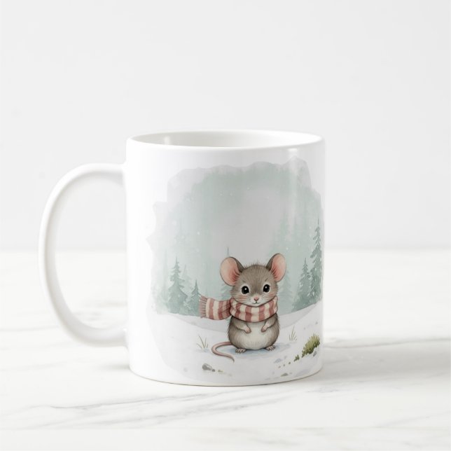 Mouse Mug Cute Watercolor Winter Christmas Gift Wo Kaffemugg (Vänster)